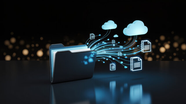 Data transfer to cloud storage file sharing and synchronization digital data flow concept