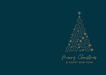 Blue Gold Merry Christmas Tree Snowflakes Printable Folded Card - 1
