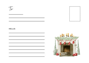 White & Black Illustrated Christmas Postcard - 2