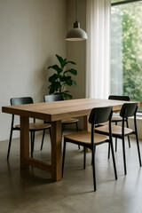Obraz premium Modern dining table with chairs in minimalistic interior setting