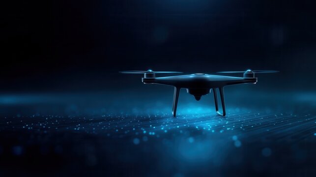 Modern Drone Captured in Low Light With Dramatic Blue Lighting and Focused Design