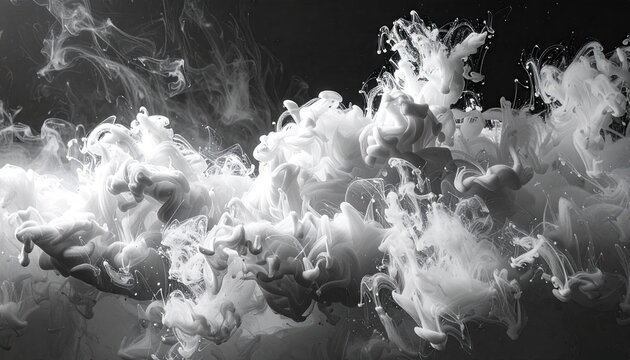 Abstract Swirling White Smoke and Particles Against a Dark Black Background with Dramatic Lighting Creating a Sense of Cosmic Nebulae or Deep Sea Bioluminescence - Powered by Adobe