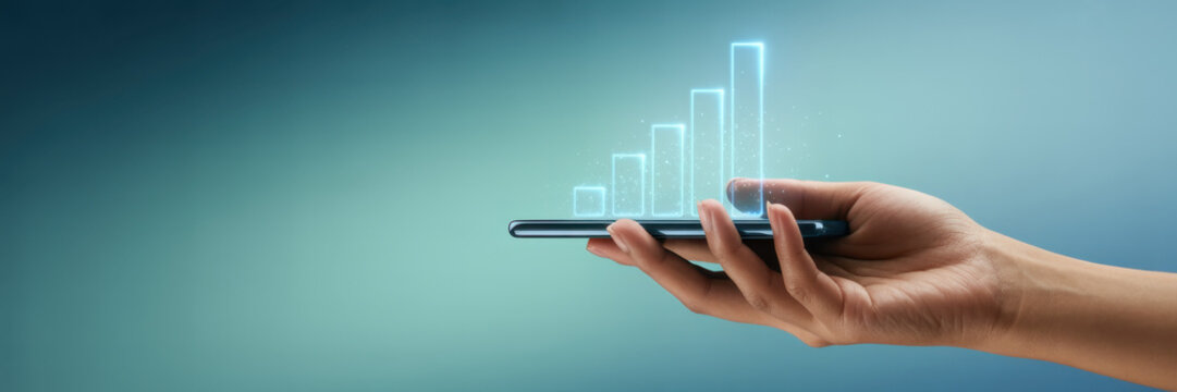 Hand holding smartphone with holographic expanding building models rising from the screen, visualizing smart city growth, real estate investment, urban development and digital infrastructure - Powered by Adobe