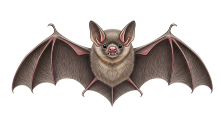 Close-up illustration of a flying brown bat with outstretched wings, perfect for wildlife and Halloween themes