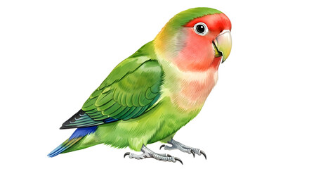 Naklejka premium Colorful lovebird parrot isolated on white background, vibrant tropical bird perfect for wildlife and nature projects