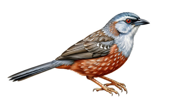 Detailed illustration of a Rufous Sibia bird showing brown, gray, and reddish feathers, perfect for wildlife or ornithology projects