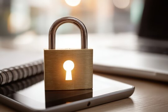 Digital Security Concept with Glowing Padlock Symbolizing Data Protection - Powered by Adobe