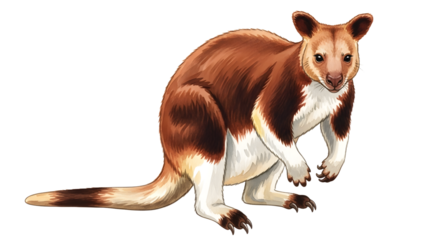 Illustration of a brown and white bettong marsupial standing on all fours, detailed wildlife drawing perfect for educational materials and animal-themed projects