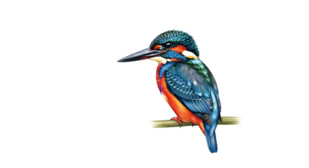 Kingfisher bird perched on a branch with blue and orange feathers detailed close-up, perfect for nature and wildlife projects
