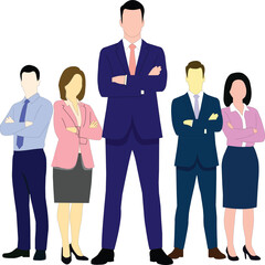 Five Business Professionals in Suits Posed with Arms Crossed on White Background team women
