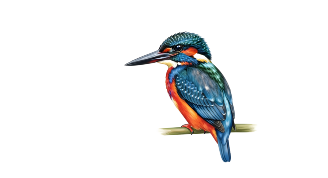 Kingfisher bird perched on a branch with blue and orange feathers detailed close-up, perfect for nature and wildlife projects