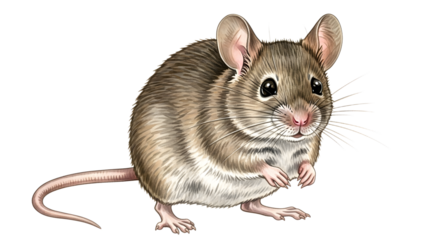 Realistic illustration of a brown mouse isolated on white background, perfect for educational materials and wildlife presentations