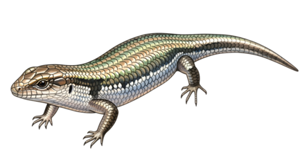 Realistic skink lizard isolated on white background, detailed reptile illustration perfect for educational and nature presentations