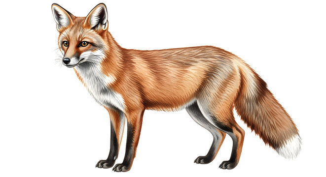 Red fox isolated on white background, wild animal in natural pose, perfect for wildlife or nature projects - Powered by Adobe