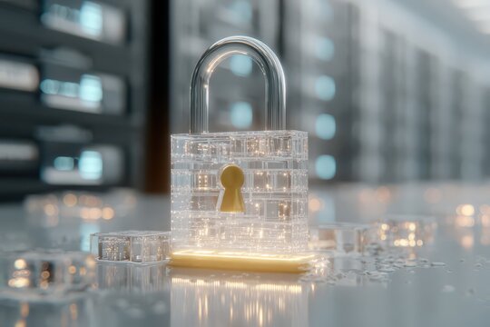Futuristic Digital Padlock with Glowing Circuitry Symbolizing Cybersecurity