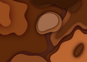 Abstract 3D paper cut brown layers background earth tones organic shapes design 