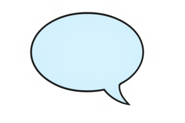 Light blue empty speech bubble design representing communication, talking, and chat on a transparent background