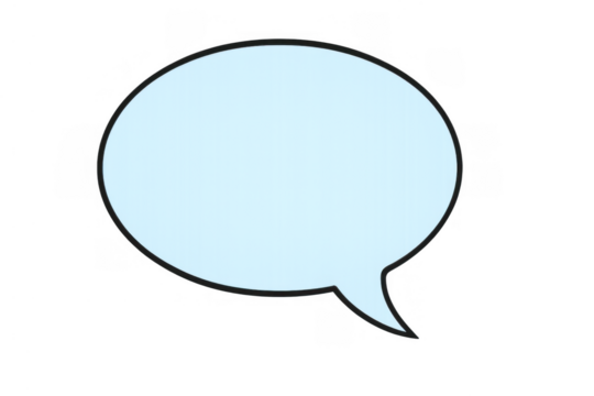 Light blue empty speech bubble design representing communication, talking, and chat on a transparent background