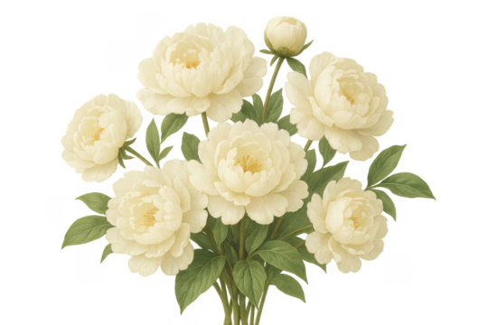 White peony flower bouquet digital botanical illustration - Powered by Adobe
