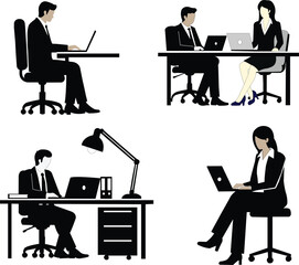 Collage of Business People Working on Laptops at Desks Keywords: business, office, work, people, men, women, laptops, computers, desks, chairs, working