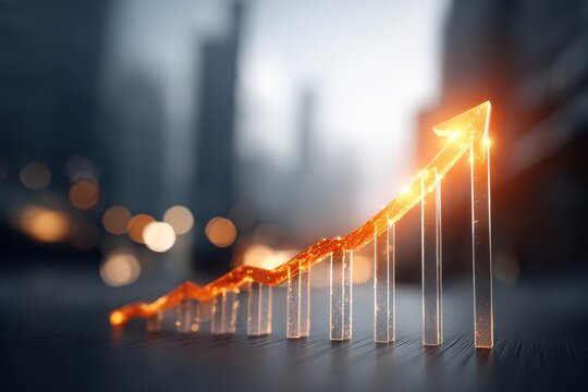 Glowing arrow showing strong financial growth and business success.