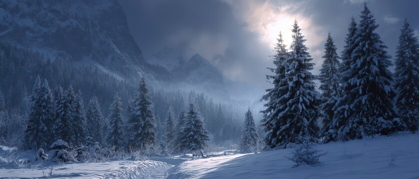 Snowy mountains in winters embrace - Powered by Adobe