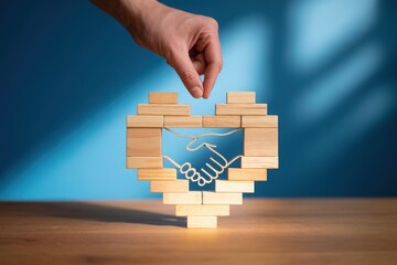 Hand builds heart of blocks, symbolizing trust and partnership
