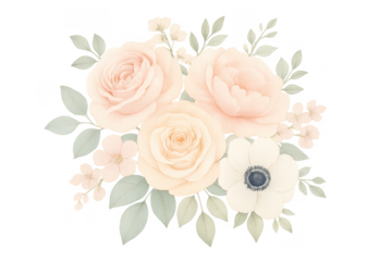 Watercolor floral bouquet with pastel pink roses and anemones