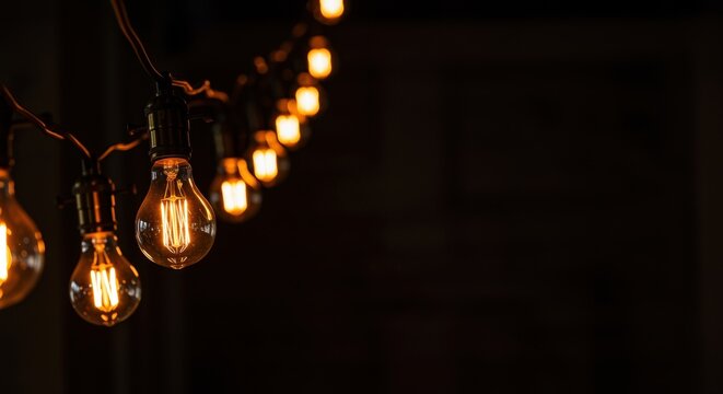 warm glowing string lights illuminating a dark space with a cozy ambiance