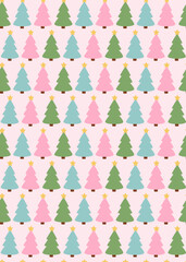 pastel Christmas trees pattern on pink background