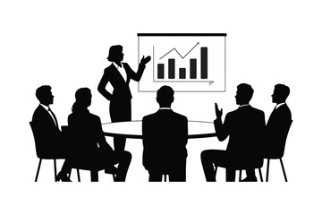 Business meeting silhouette with presentation chart