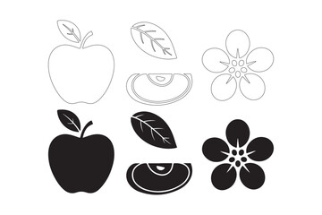 Collection of apple and flower illustrations and silhouettes