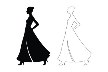 Elegant silhouette and outline of a woman in a flowing gown