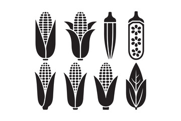 Black silhouette icons of corn and okra vegetables