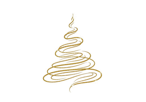 Golden glitter abstract christmas tree isolated on transparent background