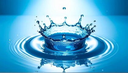 水 水滴 波紋 王冠 クラウン 飛沫 スプラッシュ 青 ブルー 透明 清潔感 清涼感 爽やか 静止画 マクロ 一瞬 インパクト 流体 ダイナミック シンプル