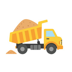 Cartoon Dump Truck Transporting Sand on White Background