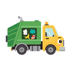 Cute Cartoon Garbage Truck with Smiling Face Illustration