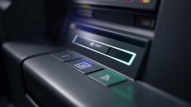 ATM Interface: Modern Banking Technology with Illuminated Buttons and Card Slot