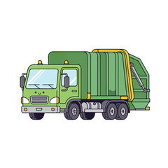 Green Garbage Truck Cartoon Illustration with Happy Face