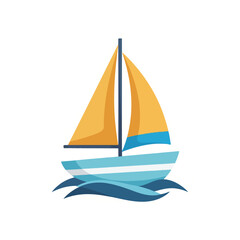 Sailboat Sailing on Water with Yellow Sails and Blue Hull