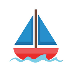 Simple Sailboat on Blue Water, Nautical Vector Illustration