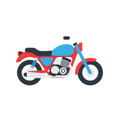 Stylized Motorcycle Illustration in Red, Blue and Black