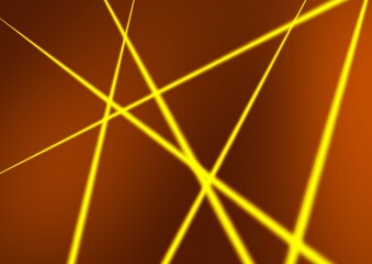 Golden yellow laser light beams on warm gradient background futuristic abstract design 
