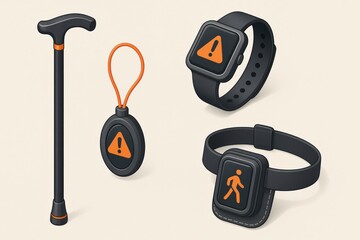 Innovative assistive technology devices including a smart watch emergency alert bracelet a safety pendant and a walking cane with ergonomic grip designed for enhanced mobility and independence