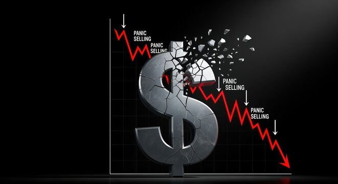 falling dollar symbol and graph depicting economic downturn with panic selling concept - Powered by Adobe