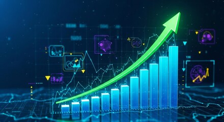 Visually dynamic illustration depicting upward economic trend and financial growth chart