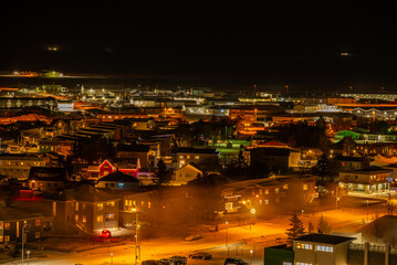 Evening view of town of Saudarkrokur in Iceland