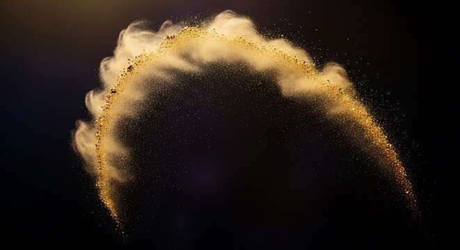 Golden dust arc creating a glittering path against dark background