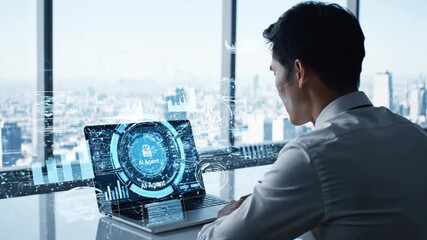 An AI agent analyzes data and automatically generates a complete business report in response to a user's command, showing intelligent automation - Powered by Adobe